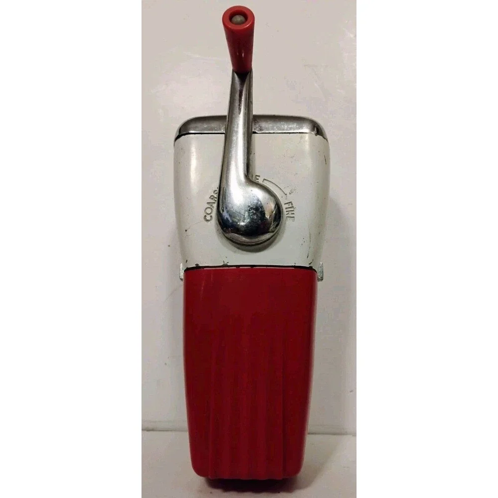 Vtg Magic Hostess Ice Crusher Hand Crank Chrome Red Mid Century Modern Barware